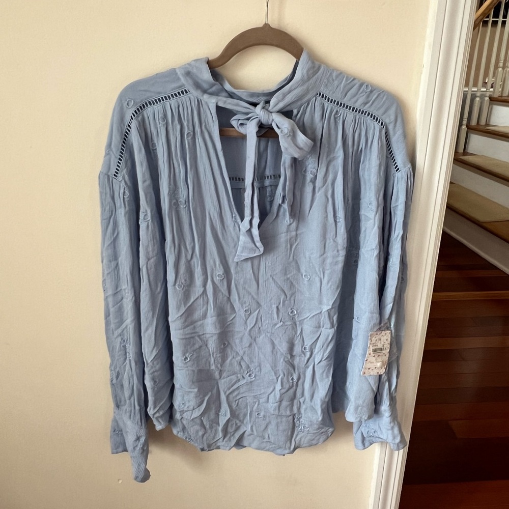 Women’s Free People Blue Gemstone Long Sleeve Blouse with Tie Front Detail
